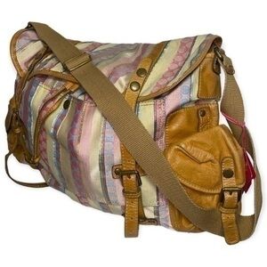 IPA Nima Muiltcolor Fabric and Tan Leather Pockets Messenger Baby Overnight Bag